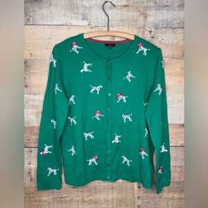 Talbots Women's Green Cashmere Cardigan Sweater Dalmation Dog Feminine NWOT LP
